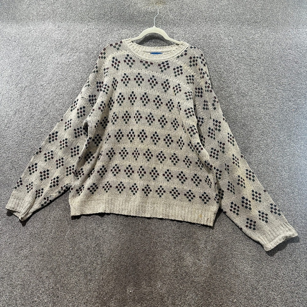 Vintage Towncraft Geometric Crewneck Knit Sweater Men XL Tall Retro Grandpa